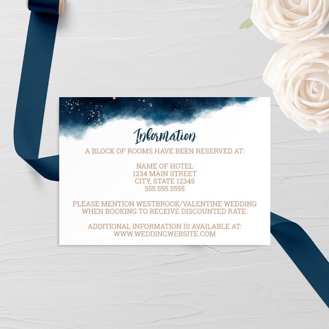Tarjeta De Recepción Boda de acuarela de la Marina y el Bronce (Subido por el creador)