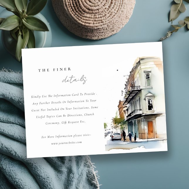 Tarjeta De Recepción Boda de acuarela de Nueva Orleans Louisiana Detall (Subido por el creador)