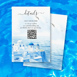 Tarjeta De Recepción Boda de acuarela de Santorini Grecia detalles QR
