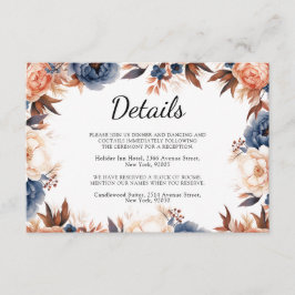 Tarjeta De Recepción Boda de acuarela floral azul turbio y terracota