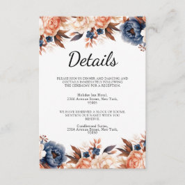Tarjeta De Recepción Boda de acuarela floral azul turbio y terracota