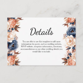Tarjeta De Recepción Boda de acuarela floral azul turbio y terracota