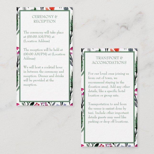Tarjeta De Recepción Boda de acuarela floral caprichosa (Anverso / Reverso)