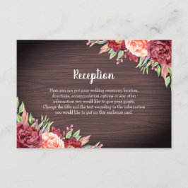 Tarjeta De Recepción Boda de acuarela floral de Borgoña Rústica