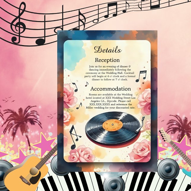 Tarjeta De Recepción boda de acuarela floral musical lúdico (Subido por el creador)