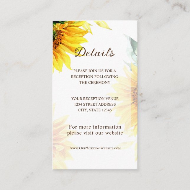 Tarjeta De Recepción Boda de acuarela floral ruidosa amarillo giratorio (Anverso)