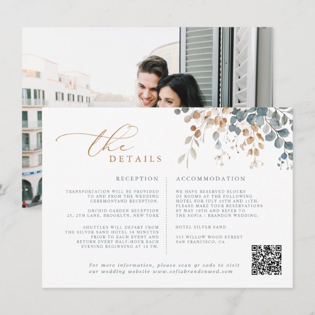 Tarjeta De Recepción Boda de acuarela floral suave de tono de tierra (Anverso / Reverso)