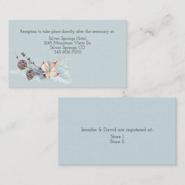 Tarjeta De Recepción Boda de acuarela floral y follaje de invierno (Anverso / Reverso)