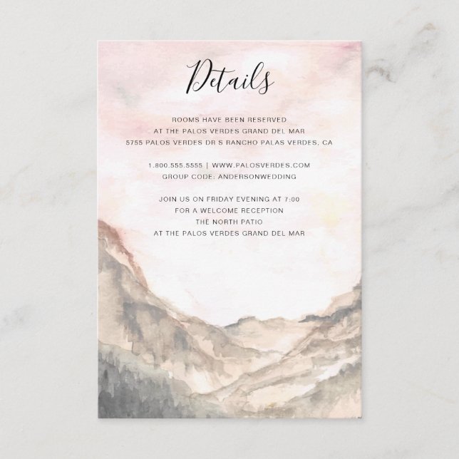Tarjeta De Recepción Boda de acuarela rosa de montaña simple (Anverso)