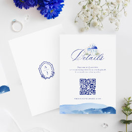 Tarjeta De Recepción Boda de acuarela Santorini Grecia detalle Código Q