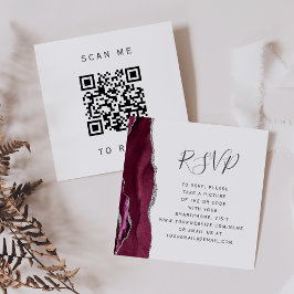 Tarjeta De Recepción Boda de Agate de Plata Borgoña Código QR RSVP