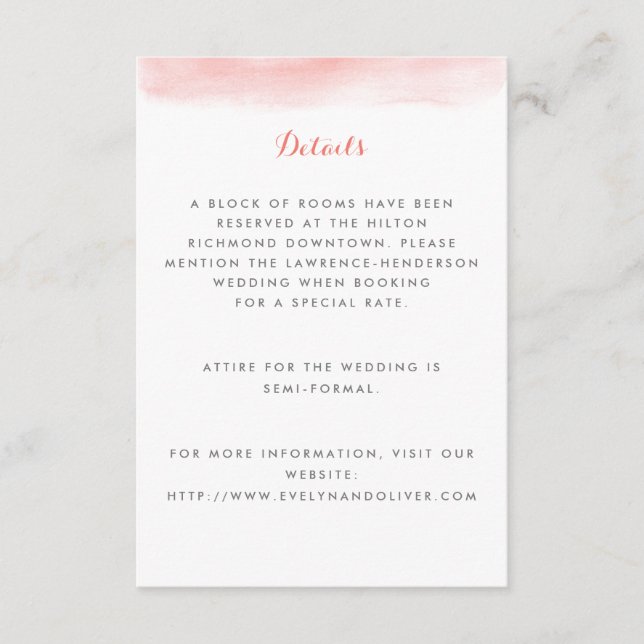 Tarjeta De Recepción Boda de agua coral (Anverso)