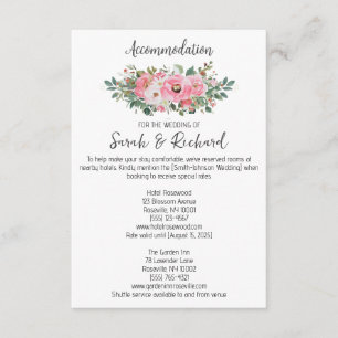 Tarjeta De Recepción Boda de Alojamiento Floral Rosa Brillante