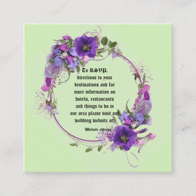 Tarjeta De Recepción Boda de anillo de Boda de flores púrpura Gracias T (Anverso)