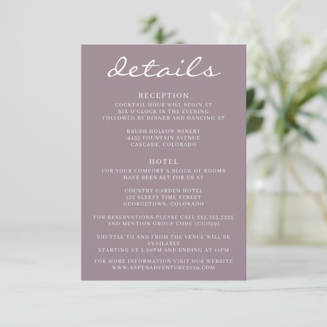 Tarjeta De Recepción Boda de árbol aspen Rosa polvoriento (Anverso de pie)