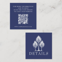 Tarjeta De Recepción Boda de árbol de ápices azul de la marina QR
