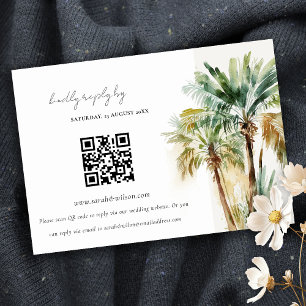 Tarjeta De Recepción Boda de árbol de palmas de acuarela tropical CÓDIG