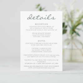 Tarjeta De Recepción Boda de árbol de pluma verde sage