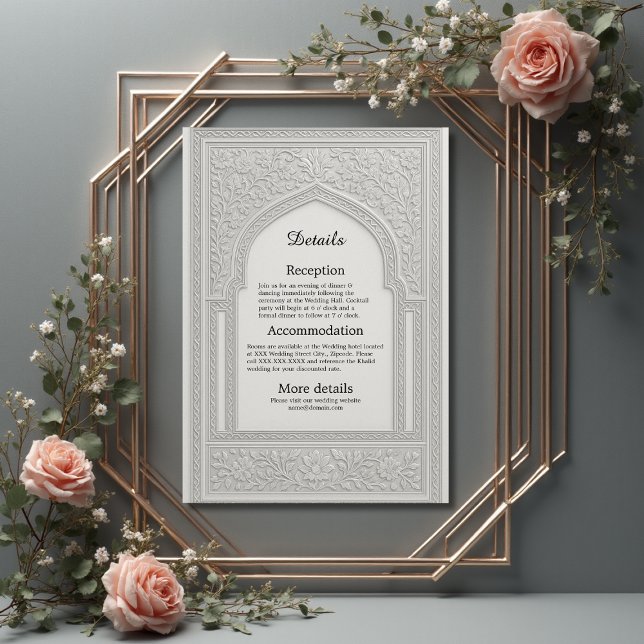 Tarjeta De Recepción boda de arco floral Grabado en relieve de plata ár (Subido por el creador)