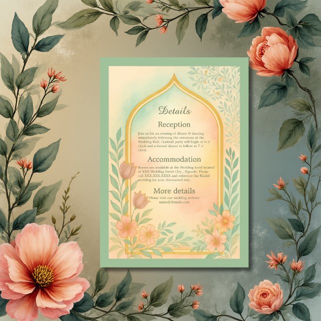Tarjeta De Recepción Boda de arco floral suave pastel dorado (Subido por el creador)