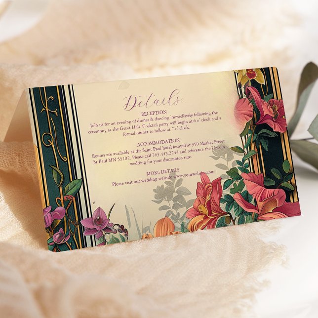 Tarjeta De Recepción Boda de Art Nouveau de Bliss Wildflowers Botánico (Subido por el creador)