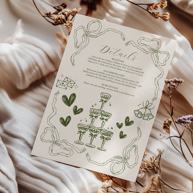 Tarjeta De Recepción Boda de arte de Doodle Retro caprichoso (Subido por el creador)