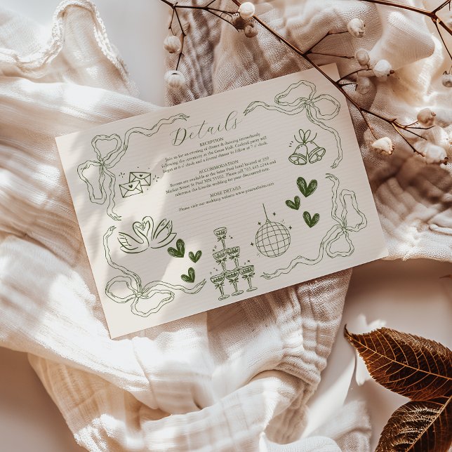 Tarjeta De Recepción Boda de arte de Doodle Retro caprichoso (Subido por el creador)