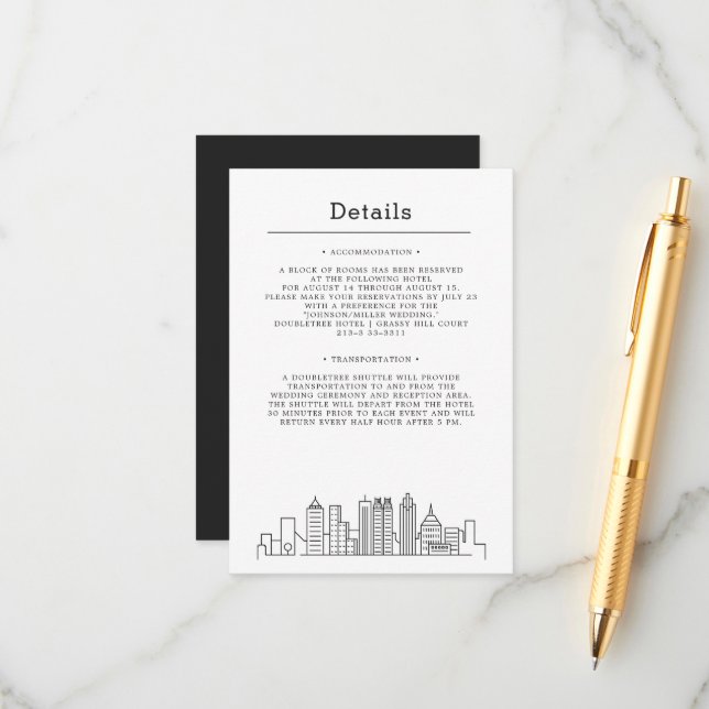 Tarjeta De Recepción Boda de Atlanta | Detalles del invitado (Anverso/Reverso In Situ)