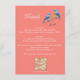 Tarjeta De Recepción Boda de aves azucaradas románticas de coral suave