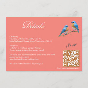 Tarjeta De Recepción Boda de aves azucaradas románticas de coral suave