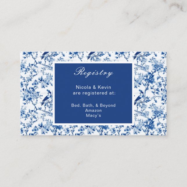 Tarjeta De Recepción Boda de Aves Azules y Flores Chinoiserie (Anverso)