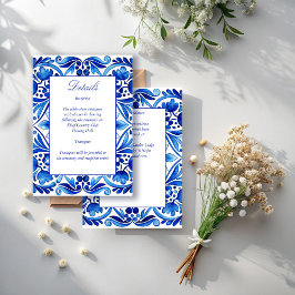 Tarjeta De Recepción Boda de azulejos azules de la época de Talavera Az
