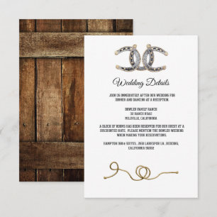 Tarjeta De Recepción Boda de Barnwood, Country Lace & Horseshoes