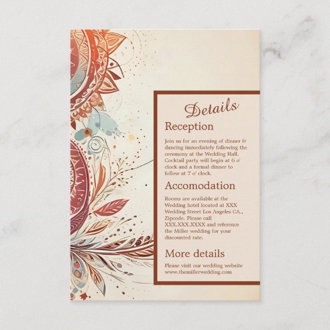 Tarjeta De Recepción boda de beige macrame (Anverso)