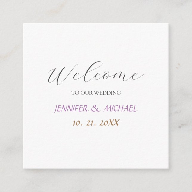 Tarjeta De Recepción Boda de bienvenida elegante de caligrafía (Anverso)