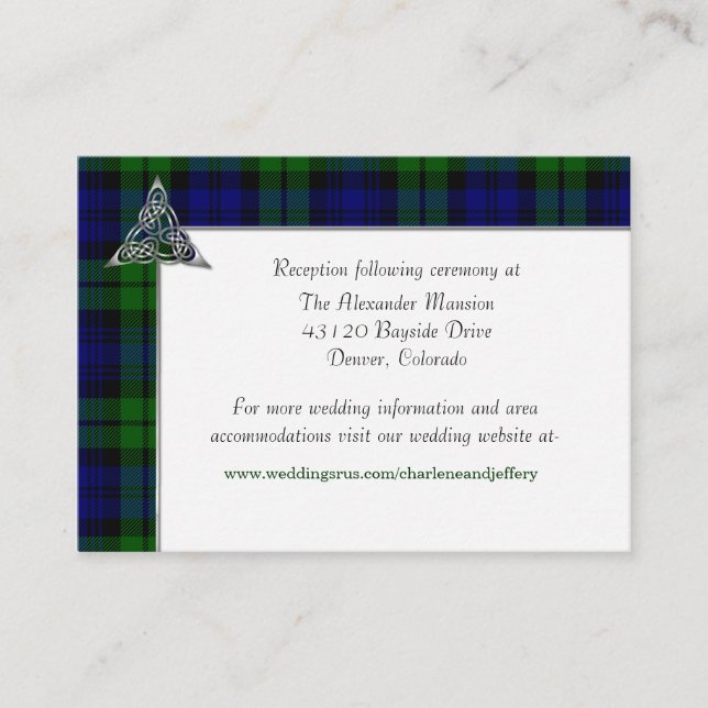 Tarjeta De Recepción Boda de Black Watch Tartan Plaid (Anverso)