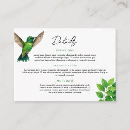 Tarjeta De Recepción Boda de borde botánico de leafy Green Hummingbird