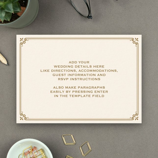 Tarjeta De Recepción Boda de borde de crema y oro (Subido por el creador)