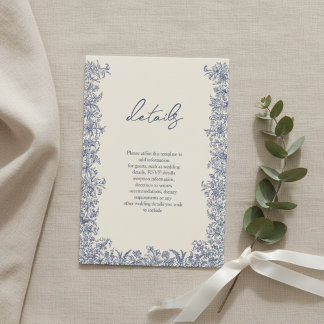Tarjeta De Recepción Boda de borde floral azul