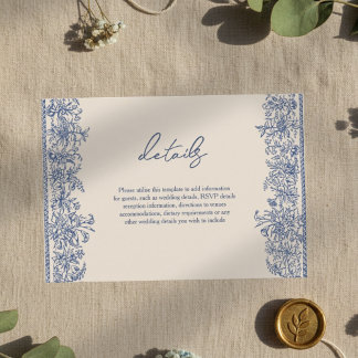 Tarjeta De Recepción Boda de borde floral azul