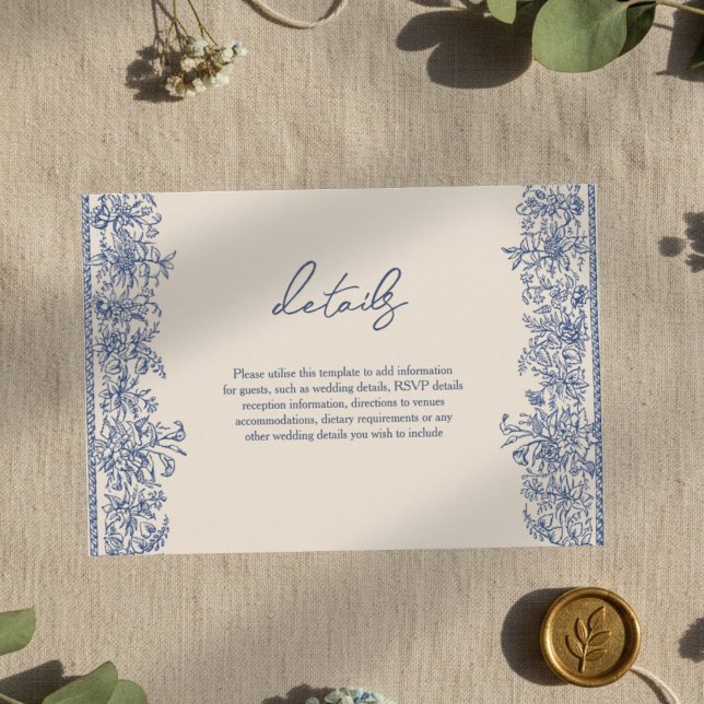 Tarjeta De Recepción Boda de borde floral azul (Subido por el creador)