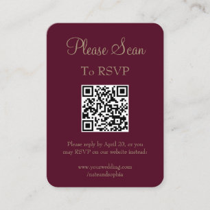 Tarjeta De Recepción Boda de Borgoña Moderno Simple Escanear código QR