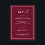 Tarjeta De Recepción Boda de Borgoña Tradicional Simple<br><div class="desc">Tarjeta de gabinete burdeos de estilo tradicional con un diseño sencillo con detalles en una caligrafía elegante dentro de un borde delgado. La plantilla le permite compartir información importante sobre su día especial. Este diseño clásico es perfecto para un boda formal.</div>