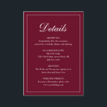 Tarjeta De Recepción Boda de Borgoña Tradicional Simple<br><div class="desc">Tarjeta de gabinete burdeos de estilo tradicional con un diseño sencillo con detalles en una caligrafía elegante dentro de un borde delgado. La plantilla le permite compartir información importante sobre su día especial. Este diseño clásico es perfecto para un boda formal.</div>