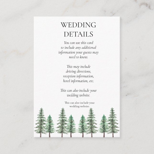 Tarjeta De Recepción Boda de bosque de pino acuarela (Anverso)