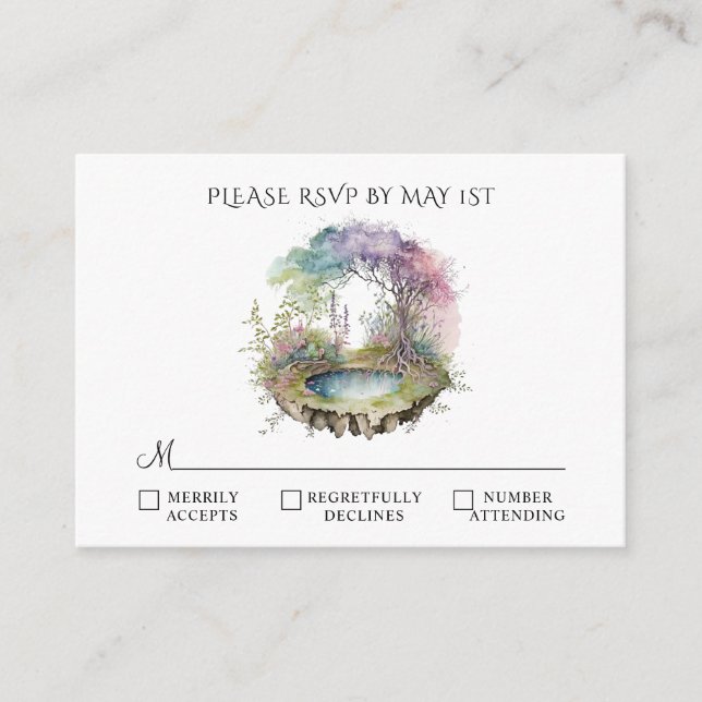 Tarjeta De Recepción Boda de bosque encantada RSVP (Anverso)