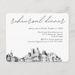 Tarjeta De Recepción Boda de Boston Elegante Esbozo Ensayo Cena