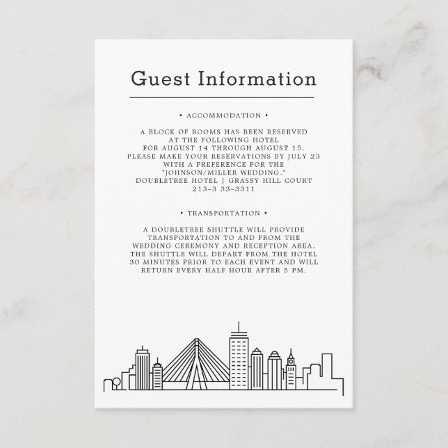 Tarjeta De Recepción Boda de Boston | Información del invitado (Anverso)