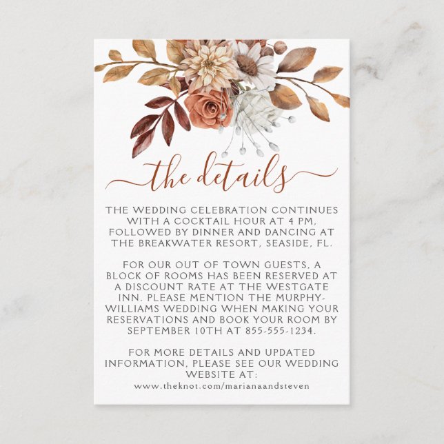 Tarjeta De Recepción Boda de Bouquet floral de otoño (Anverso)