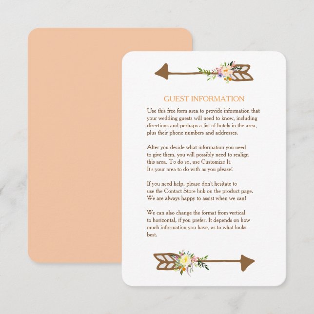 Tarjeta De Recepción Boda de Bouquet floral de Peach Insertar (Anverso / Reverso)